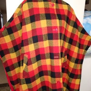 Vintage 1960s Reversible Cape Coat Orange Plaid & Solid